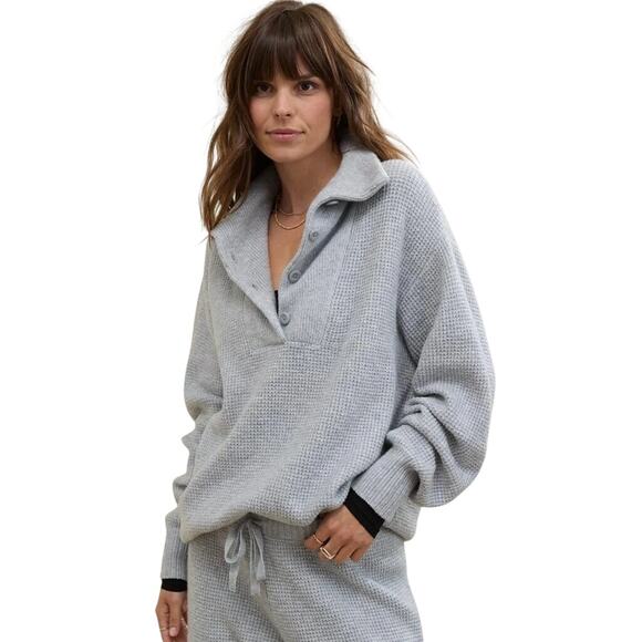 aerie Sweaters - Aerie CozyUp Waffle Button Pullover Sweater Gray Size Large Cozy